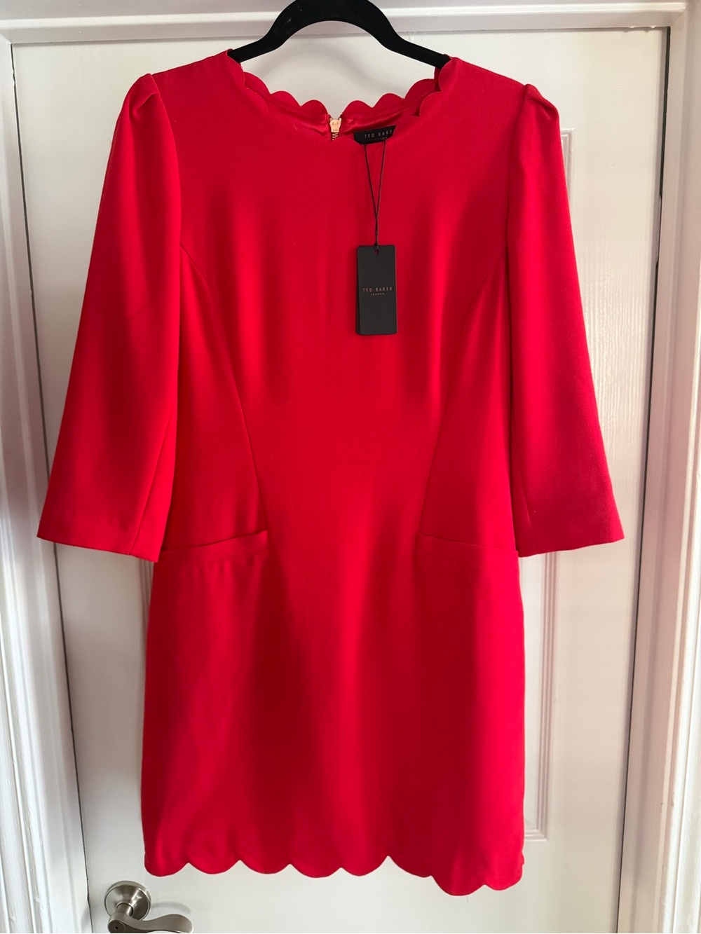 Ted Baker Red Scallop Neck Line Detail Dress Size 2(US 6) NWT Office To Evening